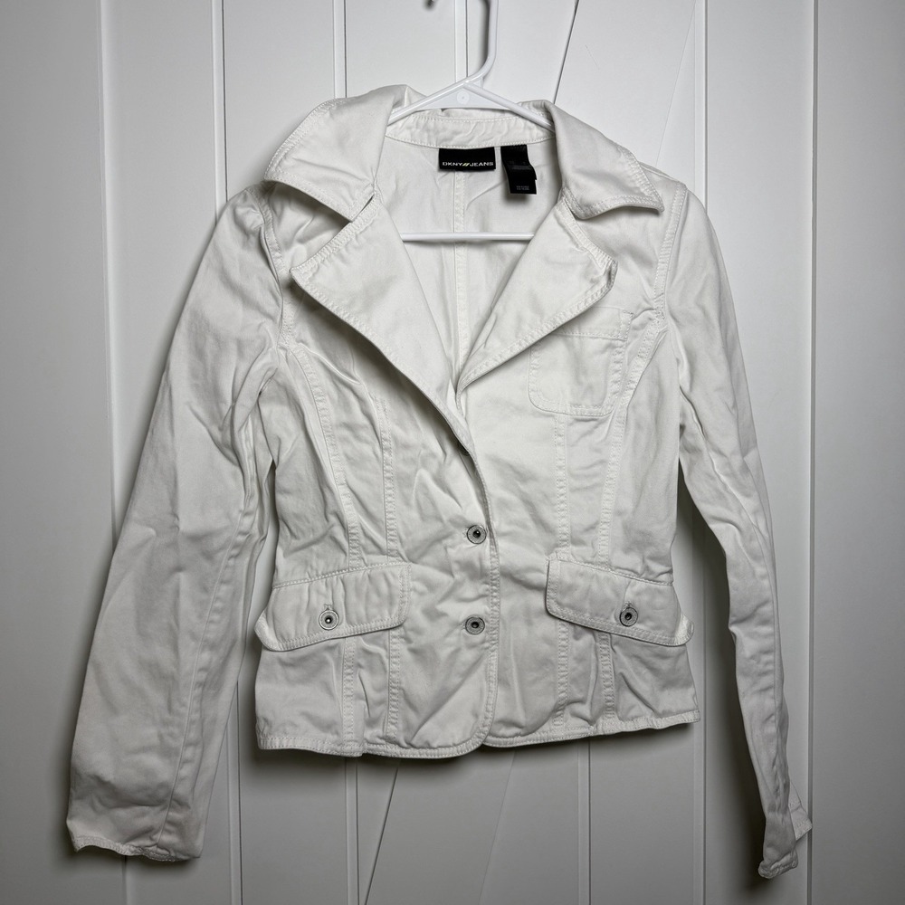 DKNY Jeans White Denim Jacket Size Small Women's Retro Vintage 100% Cotton Y2K